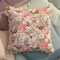 Hello Honey Velvet Printed Square Pillow with Kantha Stitch, Pom Poms & Chambray Back, Multicolor